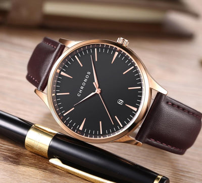Reloj de Negocios Acero Inoxidable con Correa de Cuero y Calendario - Image 2
