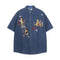 Camisa Denim Manga Corta con Bordado de Gato para Hombre