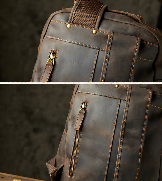 Mochila de Cuero Genuino para Hombre Estilo Retro Artesanal - Image 11