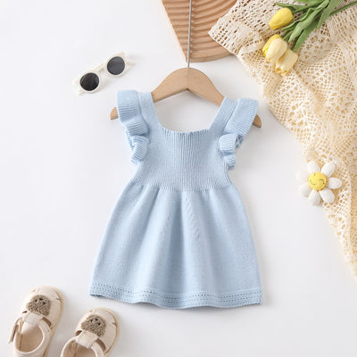 Vestido Tejido para Niña con Mangas Volantes y Detalles Selvedge - Image 8