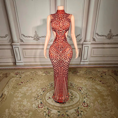 Vestido Halter de Lentejuelas Espejo con Cola Elegante - Image 20