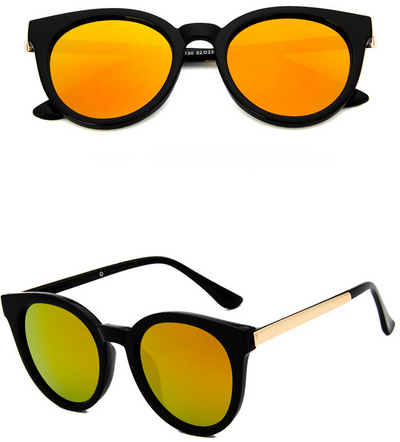 Black vintage square sunglasses for women with round blue mirrored lenses and gold-tone temple accents. - Image 11