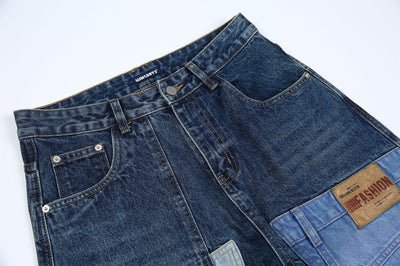 Jeans Vintage Deconstruido con Parches Pesados Lavado Retro - Image 41
