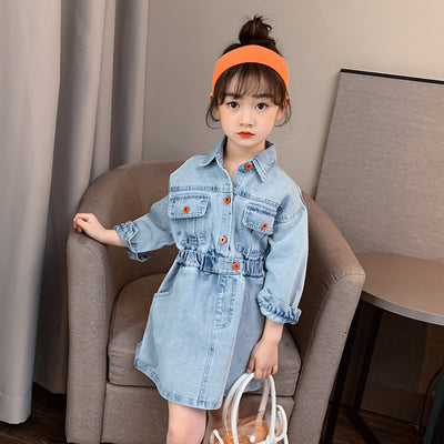 Vestido Denim Estilo Coreano con Detalles Militares para Niña - Image 5