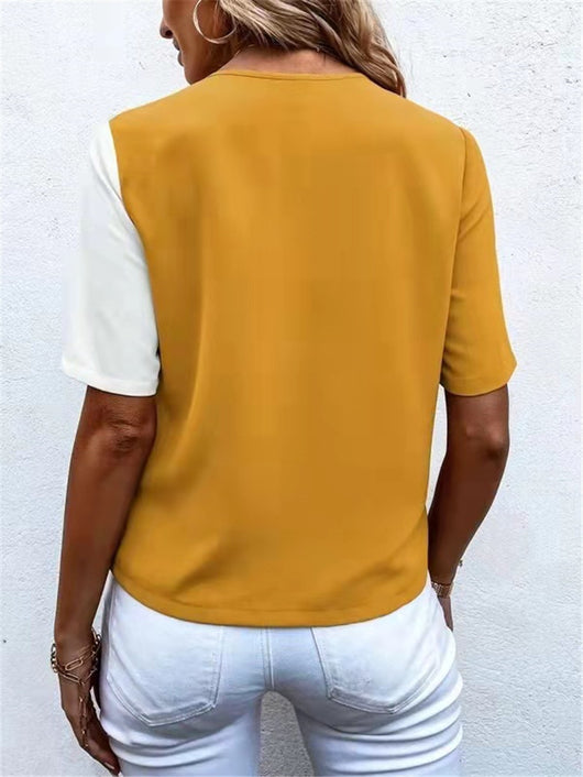 Blusa Elegante de Chifón con Contraste y Manga Corta para Mujer - Image 21