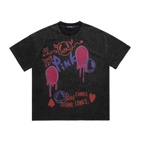 Camiseta Suelta con Estampado Graffiti para Hombre