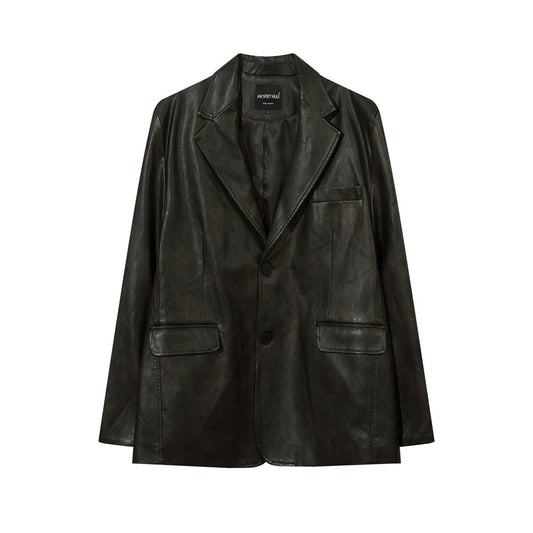Blazer de Cuero PU Liso para Hombre - Estilo Americano