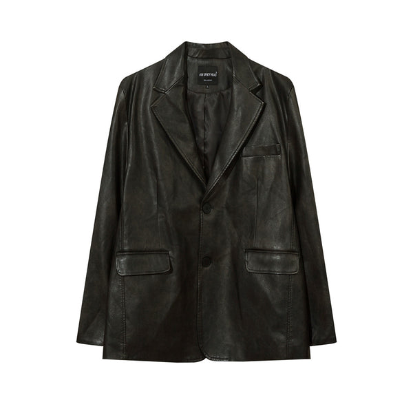 Blazer de Cuero PU Liso para Hombre - Estilo Americano