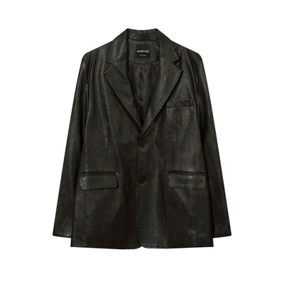 Blazer de Cuero PU Liso para Hombre - Estilo Americano