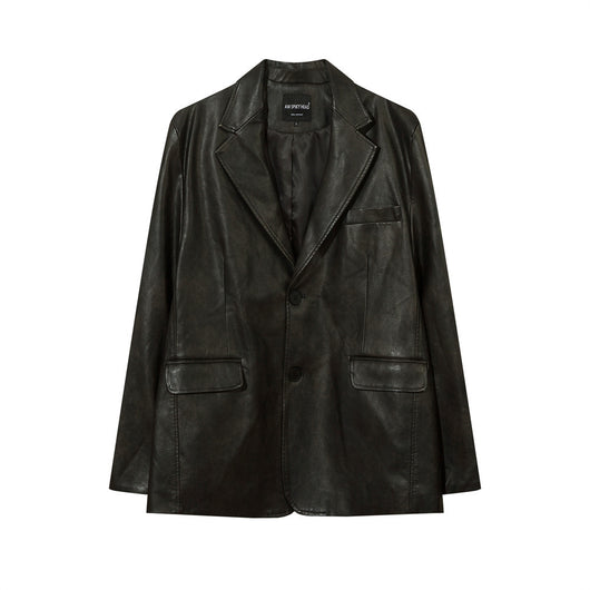 Blazer de Cuero PU Liso para Hombre - Estilo Americano