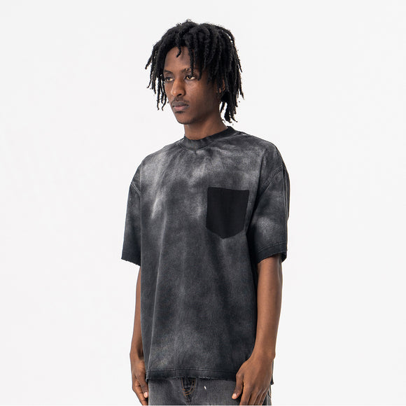 Camiseta de Algodón Lavado Estilo Americano para Hombre