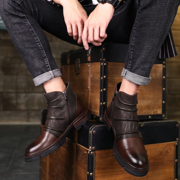 Botas de Cuero Genuino Estilo Retro para Hombre