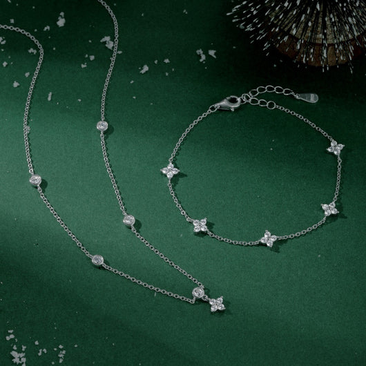 Collar y Pulsera de Plata Esterlina 925 Diseño Estrellado con Zirconia para Mujer - Image 18
