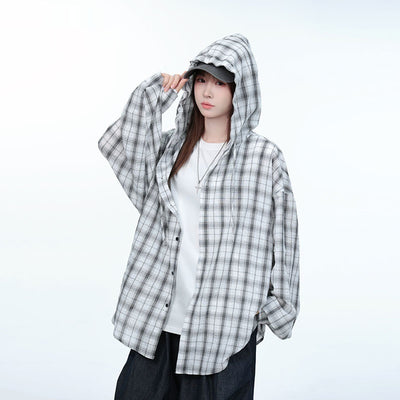 Camisa Cuadros con Capucha Oversized Retro Casual
