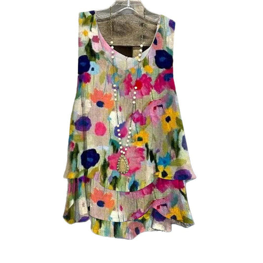 Blusa Artística sin Mangas Cuello Redondo Estampado Óleo - Image 2
