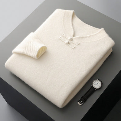 Suéter de Lana Pura con Cuello Alto Vintage para Hombre - Image 8