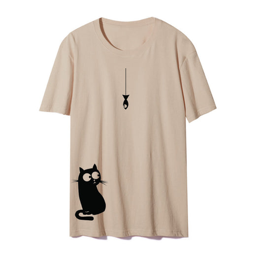 Camiseta Cuello Redondo con Gato Lateral - Diseño Europeo y Americano - Image 8
