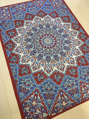 Large blue mandala hanging cloth with a detailed circular pattern and floral borders, made of chemical fiber. - Image 4