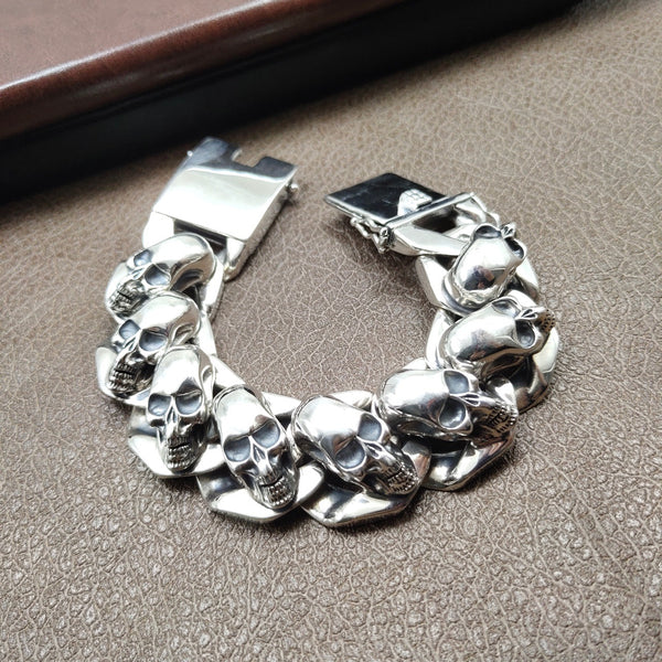 Pulsera de Plata S925 Calavera y Pluma para Hombre