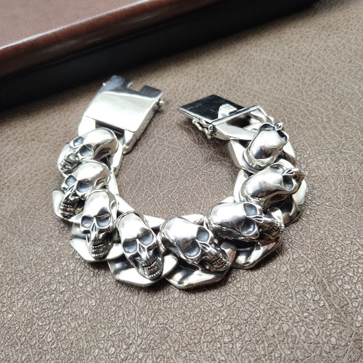 Pulsera de Plata S925 Calavera y Pluma para Hombre - Image 2