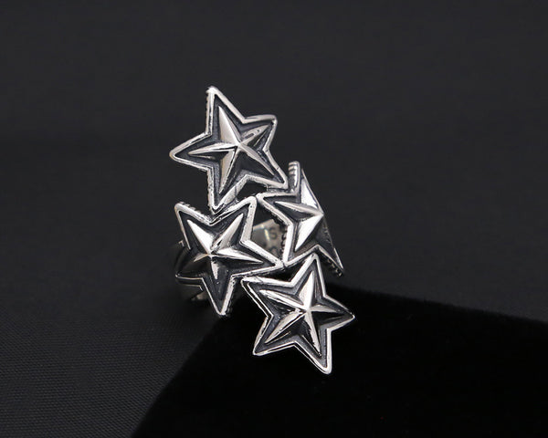 Anillo de Plata Esterlina 925 Pentagrama Minimalista Cuatro Puntas
