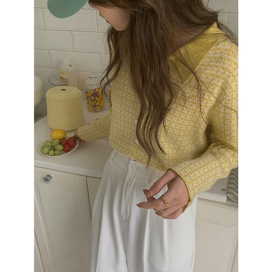 Cardigan Tejido Houndstooth con Cuello Polo para Mujer - Image 3
