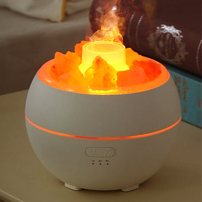White spherical aromatherapy machine with glowing salt stones and a simulated flame effect on a white background. - Image 7