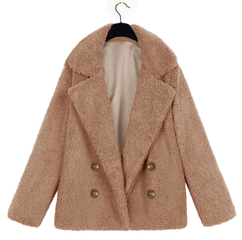 Camisa Abrigo de Felpa con Solapas Botones y Bolsillos para Mujer - Otoño e Invierno - Image 4