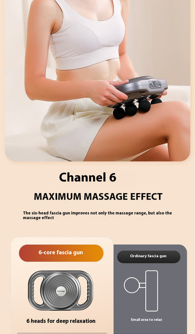 White six-head percussion muscle massager with LCD screen, 9-speed mode, and 20-speed intensity for deep tissue relaxation. - Image 14