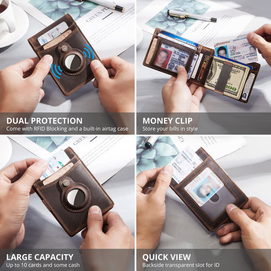 Billetera Minimalista de Cuero con Clip para Monedas y Protección RFID