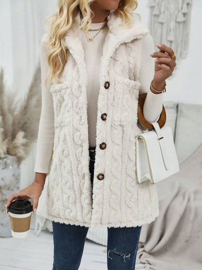 Chaleco Cardigan Reversible de Felpa con Solapa Casual - Image 7