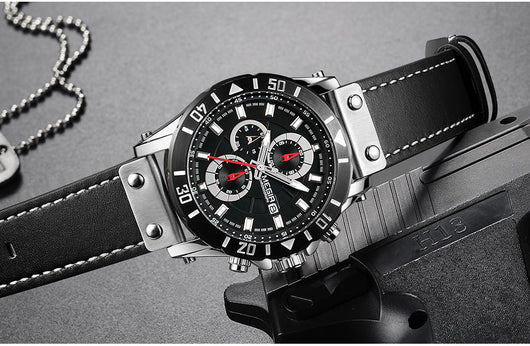 Reloj de Cuarzo para Hombre con Cronógrafo de Tres Ojos y Correa de Cuero - Image 2
