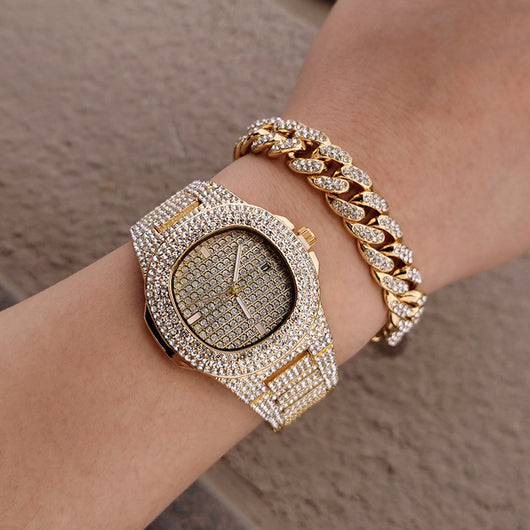Juego de Cadena Cubana: Collar, Pulsera y Reloj - Image 4