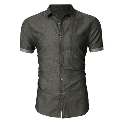 Camisa Denim Casual de Manga Corta sin Planchado para Hombre - Image 8