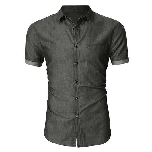 Camisa Denim Casual de Manga Corta sin Planchado para Hombre - Image 8