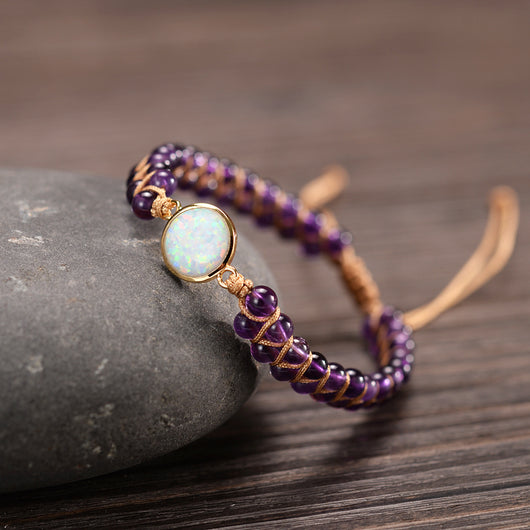 Pulsera Tejida a Mano con Amatista y Ópalo - Image 5