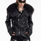 Abrigo de Cuero Cropped con Cuello de Piel