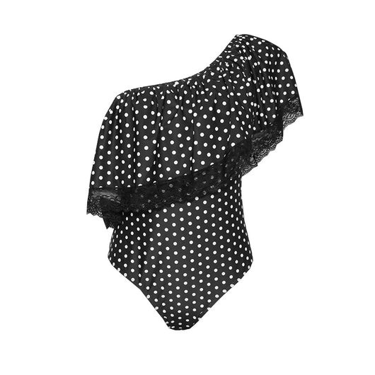 Traje de Baño Enterizo Triángulo con Volantes en Hombros y Lunares - Image 4