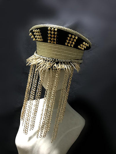 Sombrero Punk Dorado con Remaches y Flecos para DJ y Artistas - Image 2