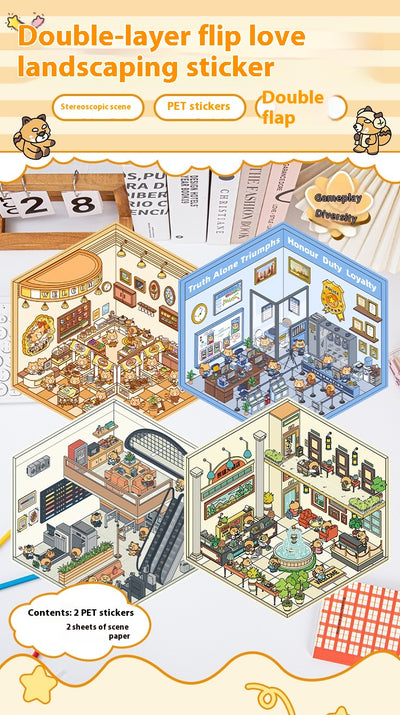 Cartoon flower park sticker set with a two-layer plastic greenhouse scene card and various plant and character stickers. - Image 12