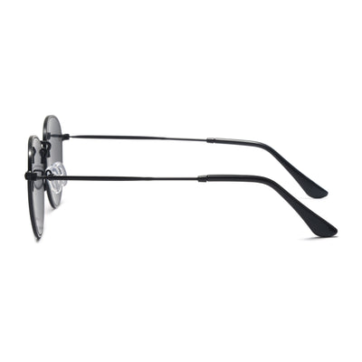 Black metal round frame anti-blue ray glasses with clear lenses, shown at an angle on a white background. - Image 17