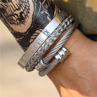 Pulsera de Acero Titanio Estilo Punk con Diseño Romano - Image 44