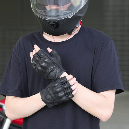 Guantes de Motocicleta de Cuero Profesional - Medio Dedo para Hombre y Mujer