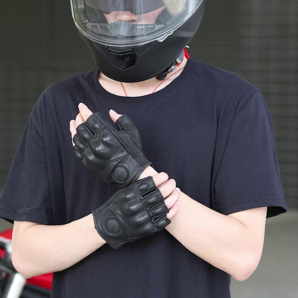Guantes de Motocicleta de Cuero Profesional - Medio Dedo para Hombre y Mujer