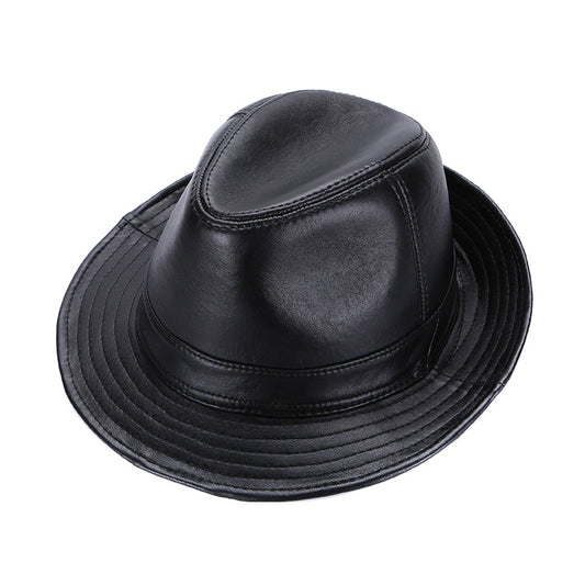 Sombrero de Copa Clásico en Cuero Genuino de Oveja para Hombre