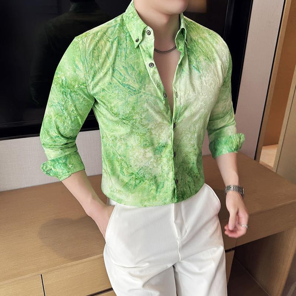 Camisa Tie-Dye Estampada Manga Larga Slim Fit para Hombre