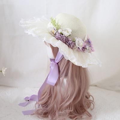 Sombrero de Ala Ancha con Encaje Floral y Moño para Viajes - Image 6