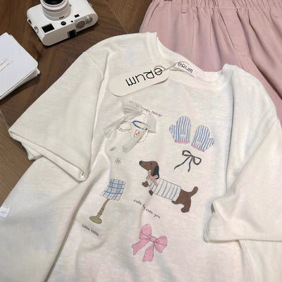 Camiseta Suelta con Estampado de Lazos de Algodón Puro - Image 3