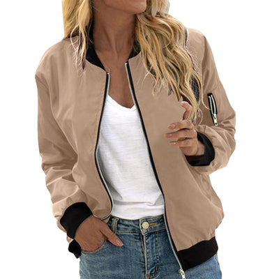 Chaqueta Bomber Vintage para Mujer – Estilo Cool Girl con Cuello Redondo y Cierre - Image 7