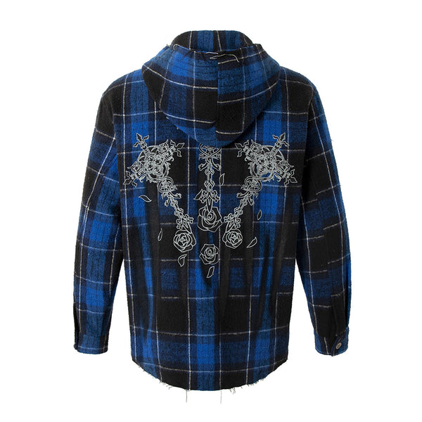 Camisa a Cuadros con Capucha Efecto Desgastado para Hombre